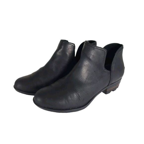 Sorel Women's Lolla US 8 Black Leather Cut-Out Ankle Booties Boots - Picture 1 of 14